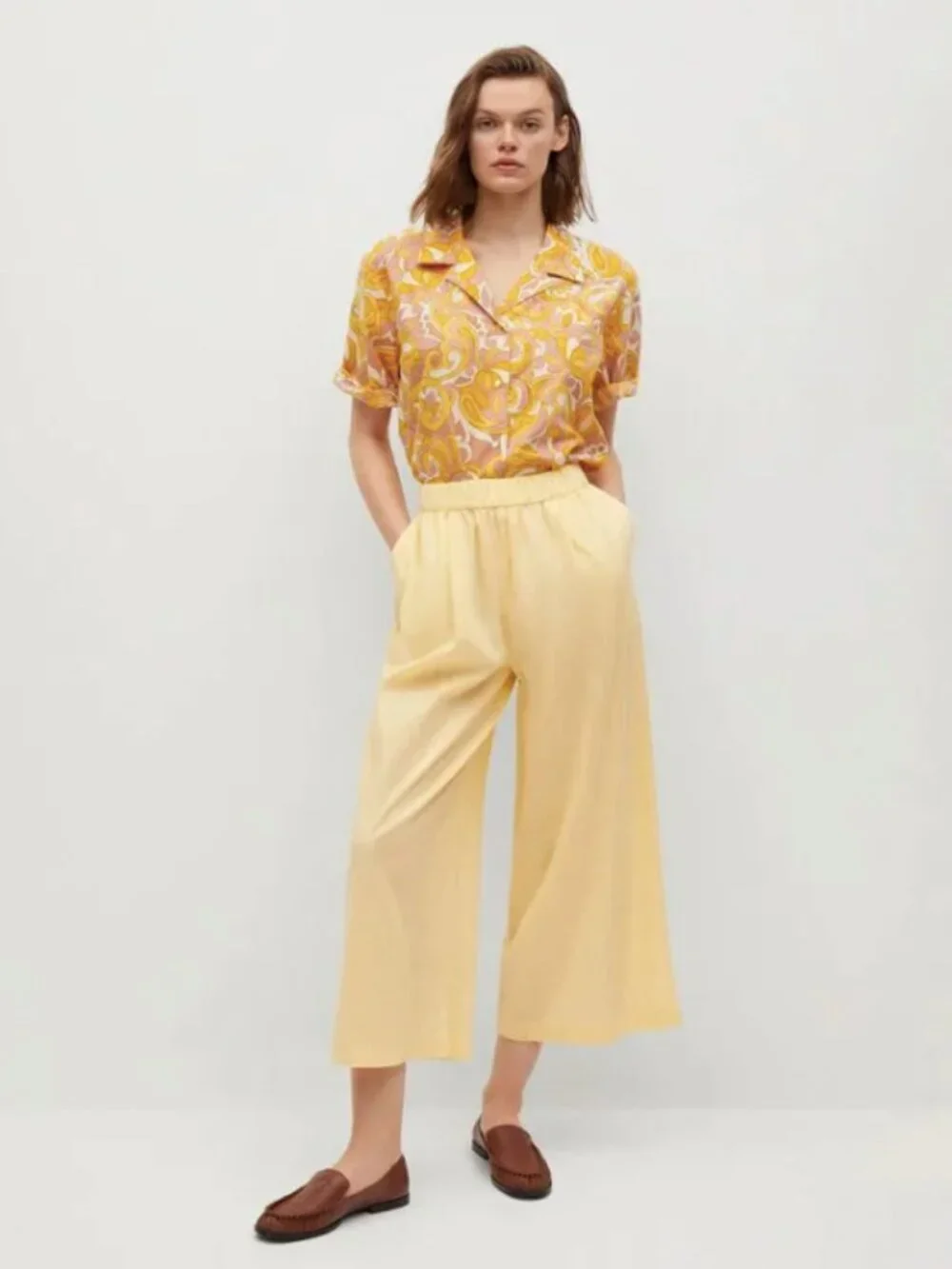 MANGO Linen-blend Culotte Wide Leg Trousers NWT